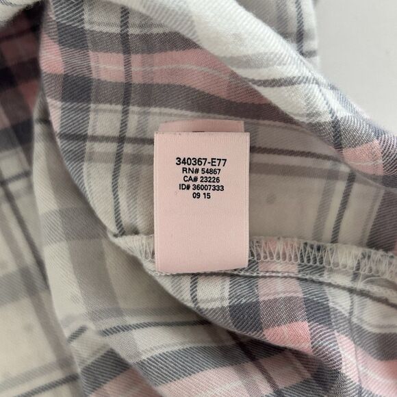 Victorias Secret Pajama Top Flannel Shirt Size L Gray Pink Plaid White Monogram - Picture 12 of 12